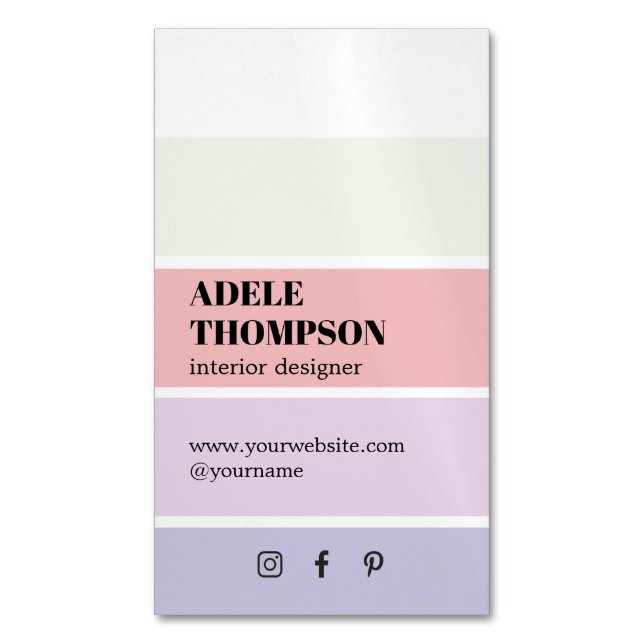 Minimal Pastel Colors Stripes Interior Designer Magnetische Visitenkarte (Vorderseite Vertikal)
