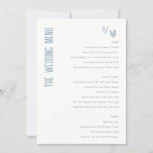 Minimal Pastel Dusky Blue Hearts Wedding Menu Card Einladung