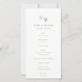 Minimal Pastel Dusky Blue Hearts Wedding Programm