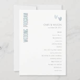 Minimal Pastel Dusky Blue Hearts Wedding Programm