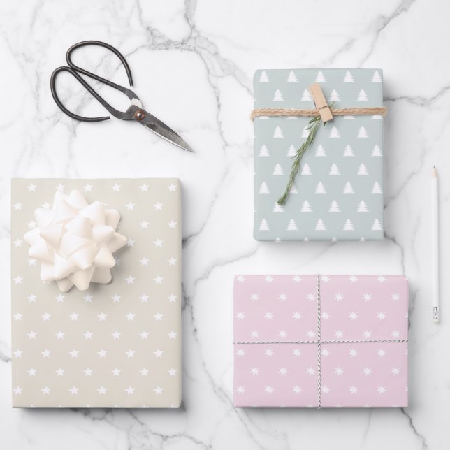 Minimal Pastel pink grün beige Skandi Weihnachten Geschenkpapier Set (Vorderseite)