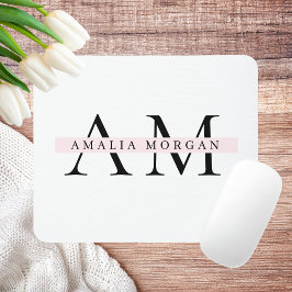 Minimal Pastel Pink Initial & Name Personalisiert Mousepad