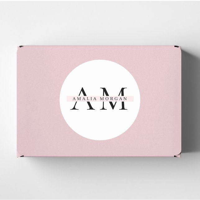 "Minimal Pastel Pink Initial & Name Personalisiert Runder Aufkleber (Von Creator hochgeladen)