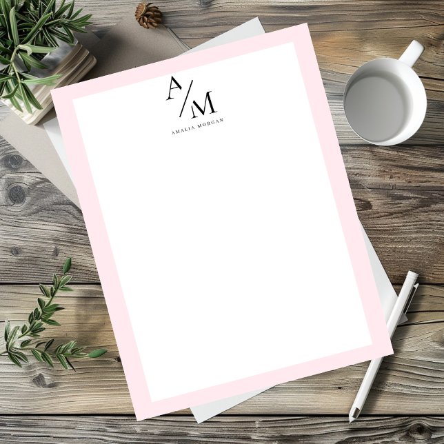 Minimal Pastel Pink Initial & Personalisiert Briefbogen (Von Creator hochgeladen)