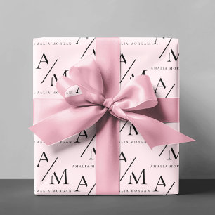 Minimal Pastel Pink Initial & Personalisiert Geschenkpapier