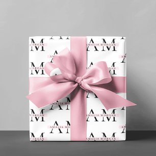 Minimal Pastel Pink Initial & Personalisiert Geschenkpapier