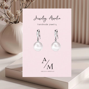 Minimal Pastel Pink Initial & Personalisiert Visitenkarte