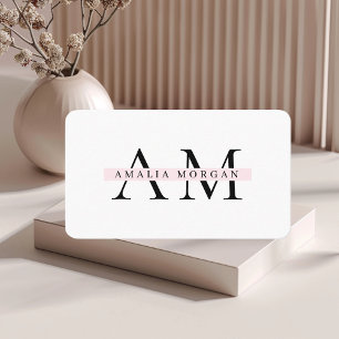 Minimal Pastel Pink Initial & Personalisiert Visitenkarte