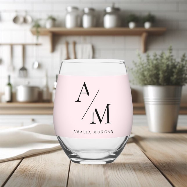 Minimal Pastel Pink Initial & Personalisiert Weinglas Ohne Stiel (Von Creator hochgeladen)