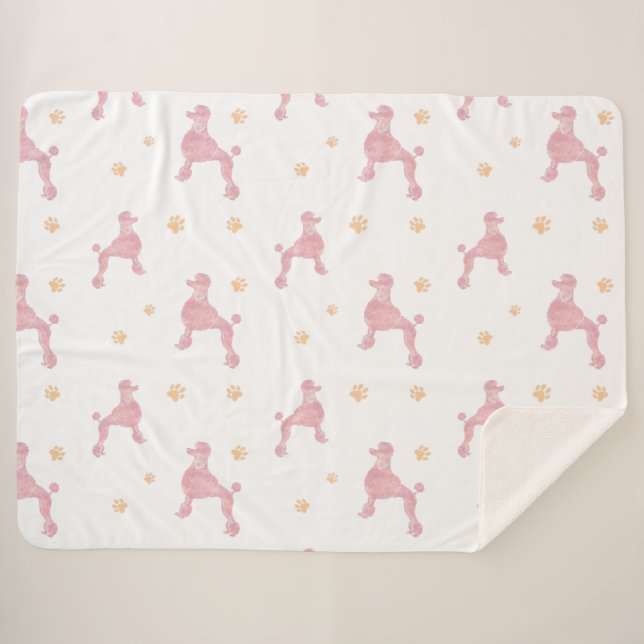 Minimal Pastel Pink Poodle Pattern Blanket Sherpadecke (Vorderseite (Horizontal))
