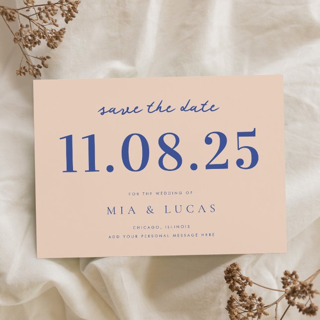 Minimal Peach Blue Chic Hochzeitstag außerhalb des Save The Date (Von Creator hochgeladen)