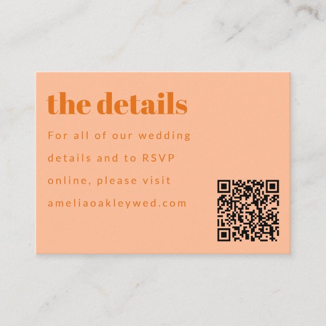 Minimal Peach Orange Retro Custom Wedding QR Code Begleitkarte (Vorderseite)