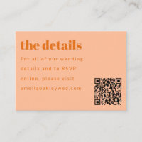 Minimal Peach Orange Retro Custom Wedding QR Code