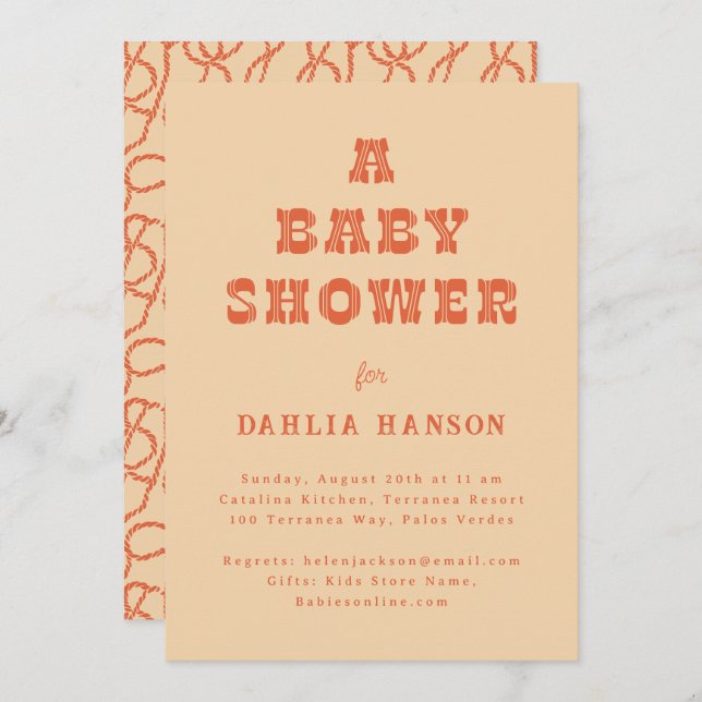 Minimal Peach Orange Western Babydusche Einladung (Vorne/Hinten)