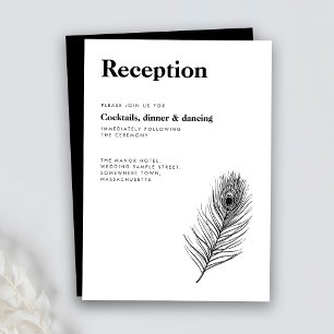Minimal Peacock Feather Black Wedding Empfang Begleitkarte