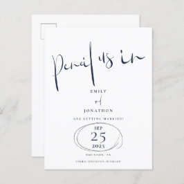 Minimal Pencil uns in Script Navy Save the Date Ankündigungspostkarte