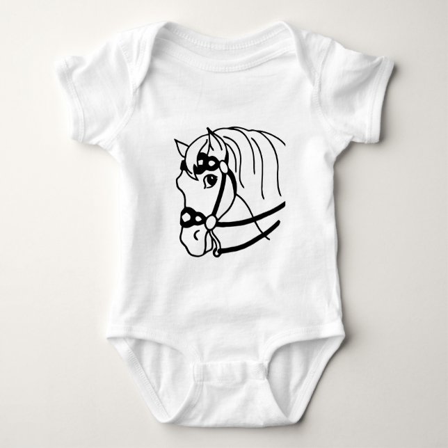 Minimal Pferdekopf Retrostil Tierart Baby Strampler (Vorderseite)