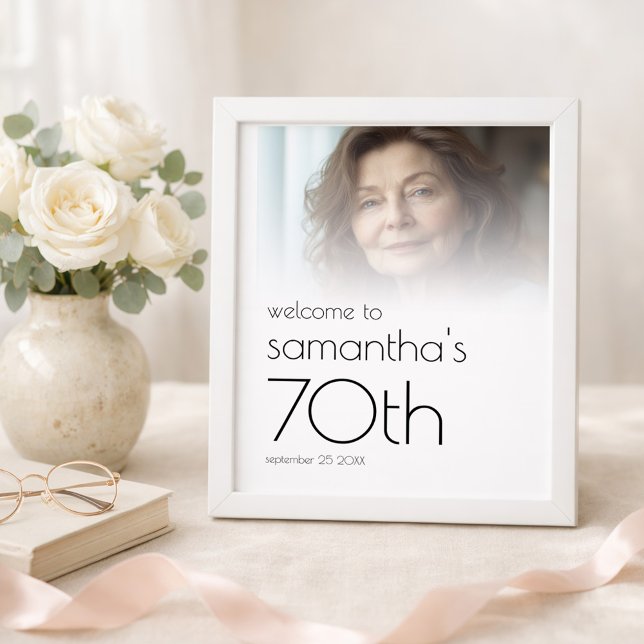 Minimal Photo Overlay Welcome 70th Birthday Party Poster (Von Creator hochgeladen)