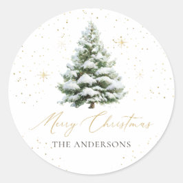 Minimal Pine Tree Christmas Classic Round Sticker