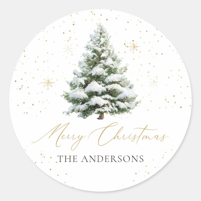 Minimal Pine Tree Christmas Classic Round Sticker (Vorderseite)