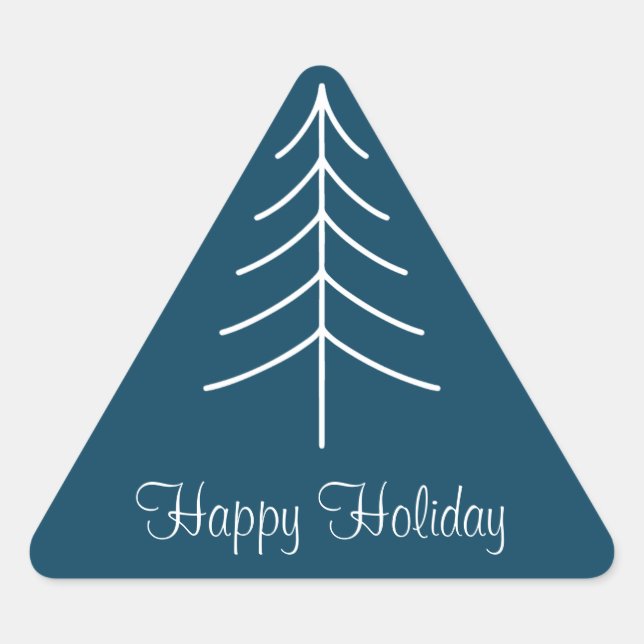 Minimal Pine Weihnachtsbaum Typografie Navy Blue Dreieckiger Aufkleber (Vorderseite)
