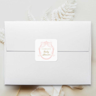 Minimal Pink Bow Girl Babydusche Quadratischer Aufkleber