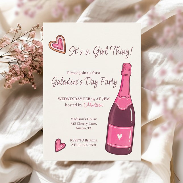 Minimal Pink Champagne Galentines Invitation Einladung (Minimal Pink Champagne Galentines Invitation)