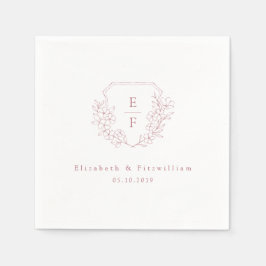 Minimal Pink Cherry Blossom Monogram Wappen Hochze Serviette