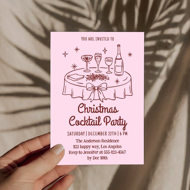 Minimal Pink Christmas Cocktail Party Invitation Einladung (Von Creator hochgeladen)