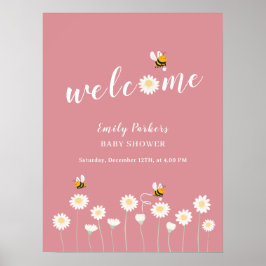 Minimal Pink Daisy Baby Dusche Begrüßungszeichen Poster