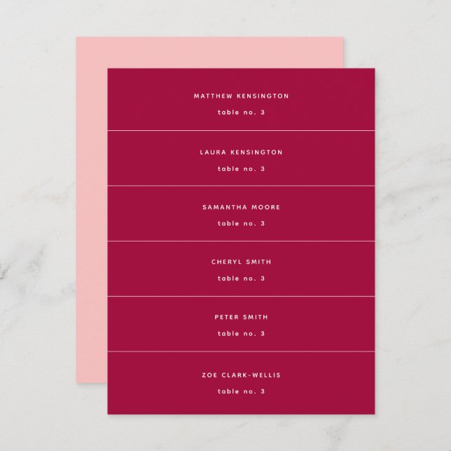 Minimal Pink Fuchsia Magenta Hochzeit Platzkarten (Vorne/Hinten)