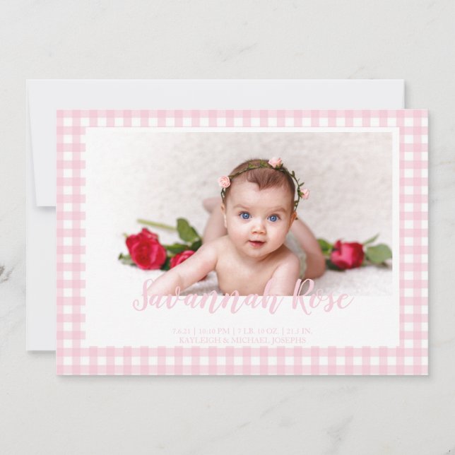 Minimal Pink Gingham Karo Muster Foto Ankündigung (Vorderseite)