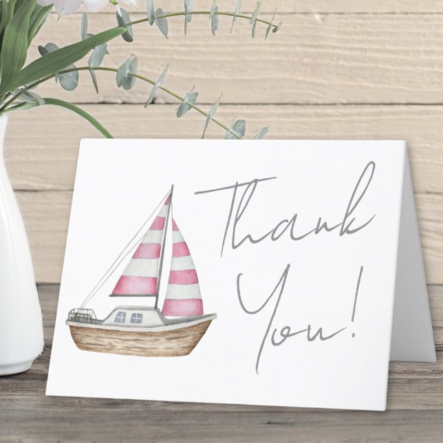 Minimal Pink Nautical Baby Dusche Dankeskarte (Minimal Pink Nautical Baby Shower Thank You Card )