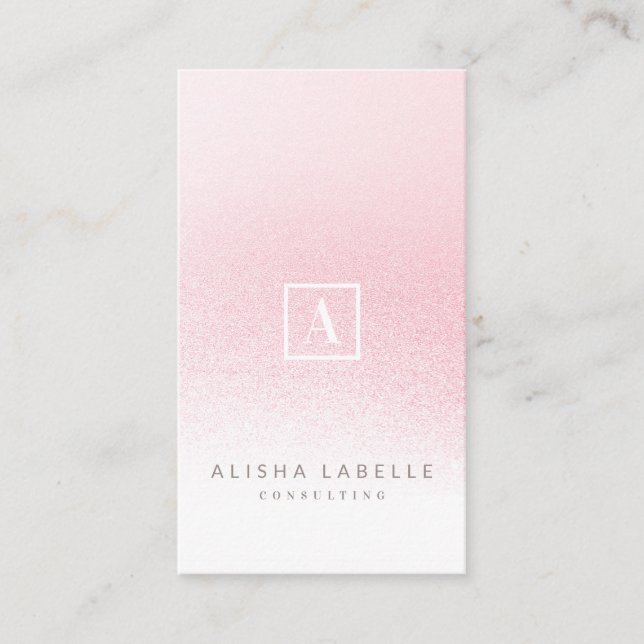 Minimal Pink Ombre Monogram Visitenkarte (Vorderseite)