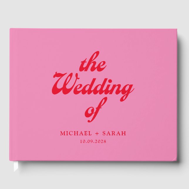 Minimal Pink Red Retro Wedding Gästebuch (Vorderseite)