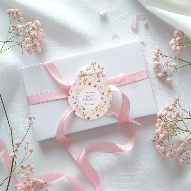 Minimal Pink Wildblume Girl Dusche Danke Runder Aufkleber (Von Creator hochgeladen)