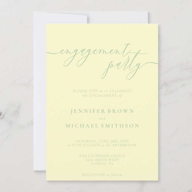 Minimal Pistachio & Cream Elegant Engagement Party Einladung (Vorderseite)