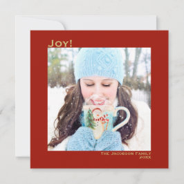 Minimal Platz 1 Foto Einfach Joy Red & Gold Feiertagskarte