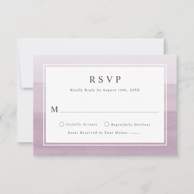 Minimal Plum Watercolor Ombre Wedding RSVP Karte (Vorderseite)
