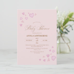 Minimal Plüsch Rosa Süße Herzen Baby Shower Einladung