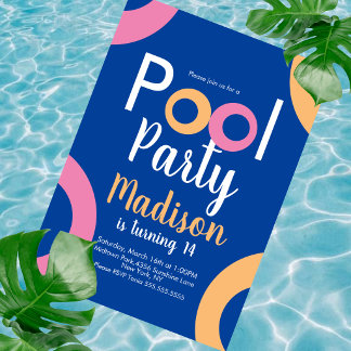 Minimal Pool Party Geburtstag Einladung