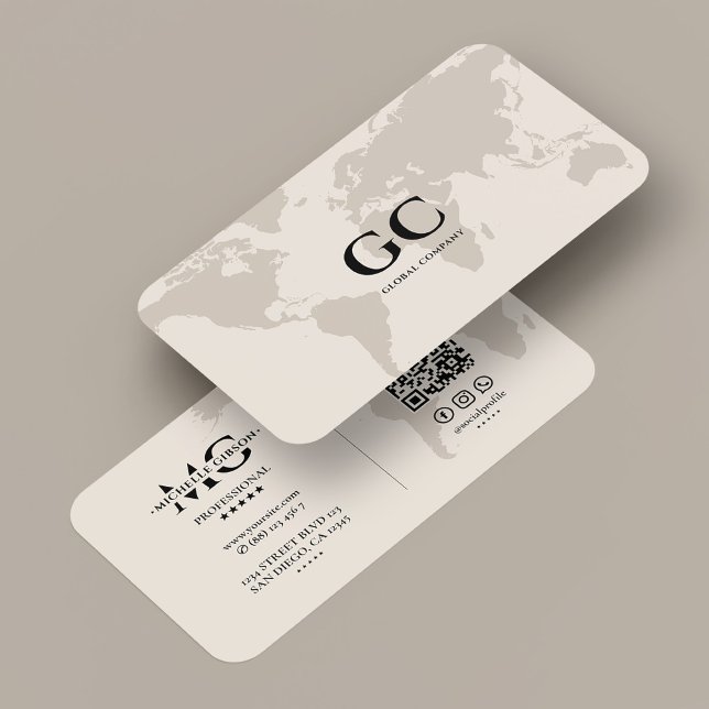 Minimal Professional Networking World Map Sand Visitenkarte (Minimal Professional Networking World Map Sand Business Card
)
