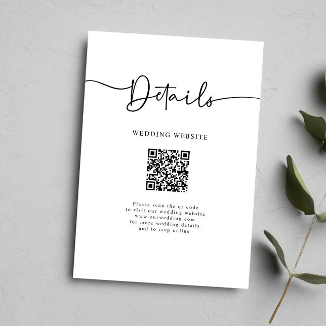 Minimal QR Code Kalligrafie Hochzeitdetails Begleitkarte (Minimal QR Code Calligraphy Wedding Details Enclosure Card)
