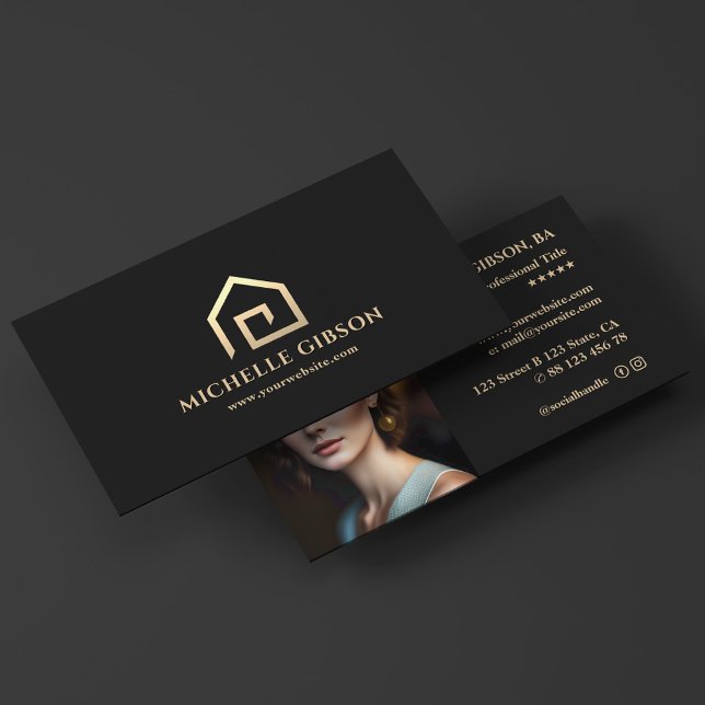 Minimal Realtor Black House Logo Makler Visitenkarte (Minimal Realtor Black House Logo Mortgage Broker Business Card
)