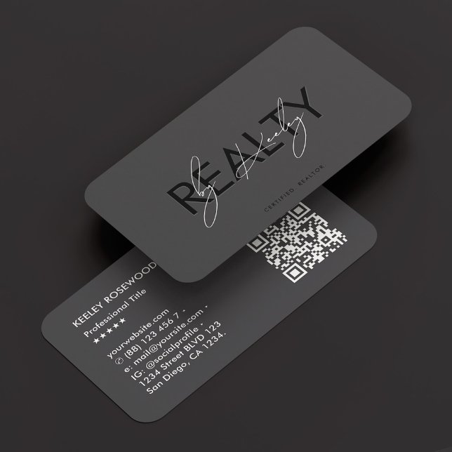Minimal Realtor Realty Dark Gray Script Visitenkarte (Minimal Realtor Realty Dark Grey Script Business Card
)