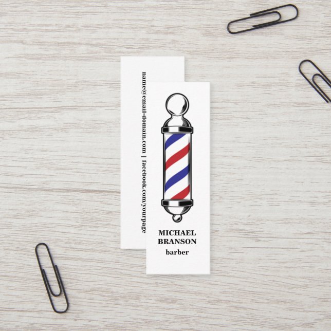 Minimal Red Blue Barber Shop Friseur Business Mini Visitenkarte (Vorderseite/Rückseite Beispiel)