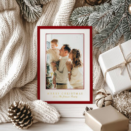 Minimal Red Border Photo Elegant Christmas Folien Feiertagskarte