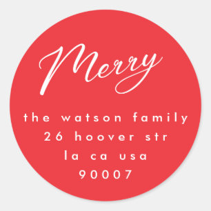 Minimal Red Doodle Moderne Custom Frohe Weihnachte Runder Aufkleber