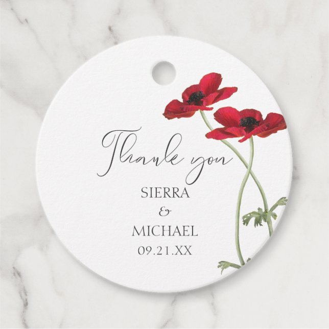 Minimal Red Floral Botanical Danke Hochzeit Geschenkanhänger (Vorderseite)