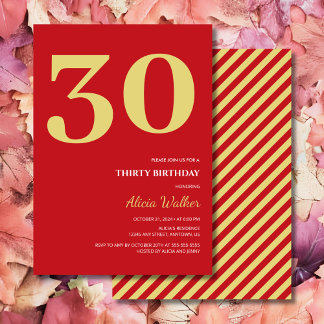 Minimal Red Gold Typografie Geburtstag Einladung